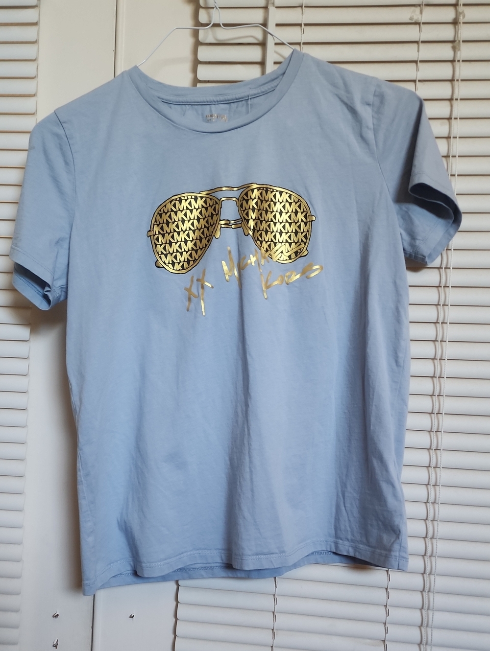 Micheal Kors Light Blue Tee with Gold Sunglasses Graphic